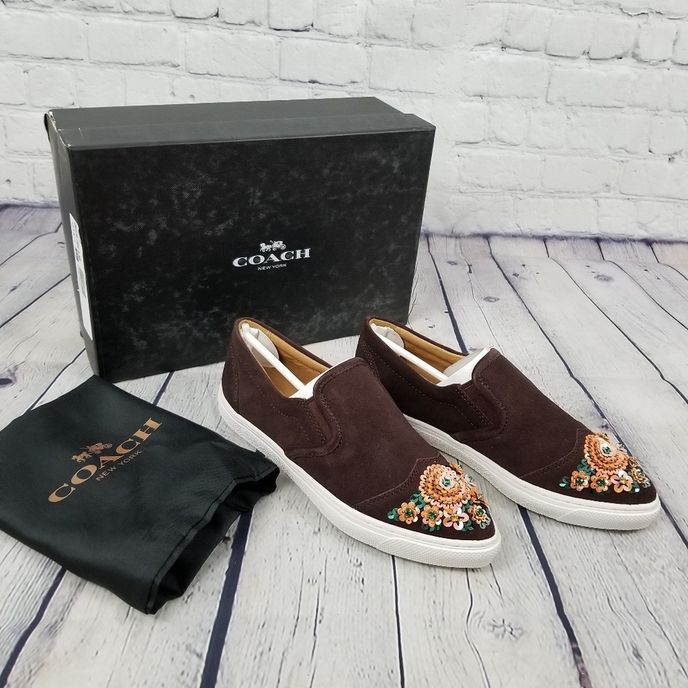 COACH | C103 beaded sequin cap toe split suede slip-on sneaker